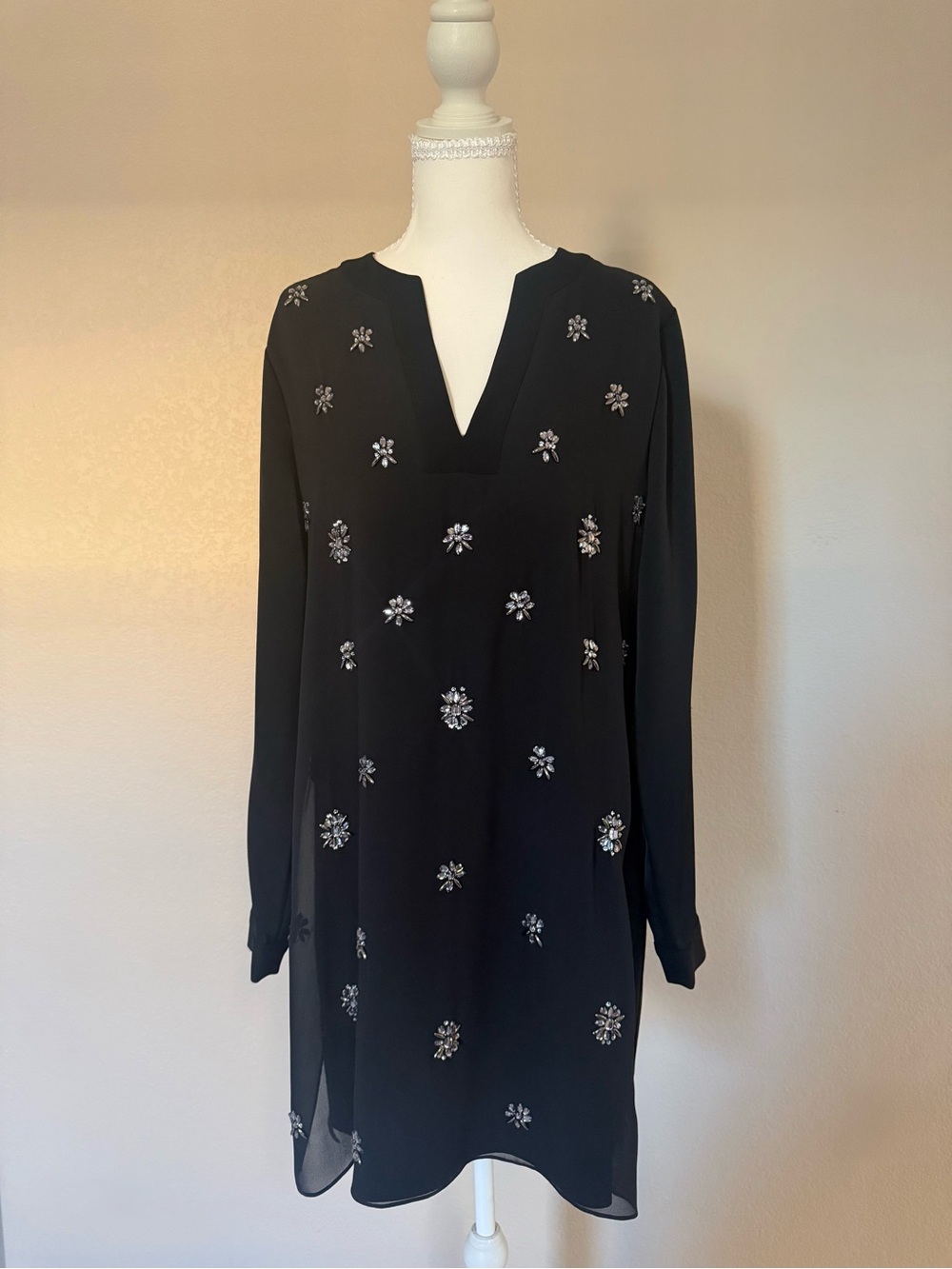 BCBG MaxAzria Embellished Black Long-Sleeve Dress